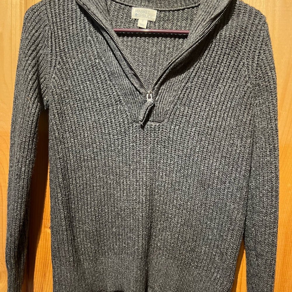Market & Spruce Charcoal Ribbed Half-Zip Sweater